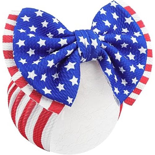 4th of July Headbands for Baby Girl 7'' Independence Day Hair Bow for Newborn Infant Toddler Kids American Flag Headwarp Accessories