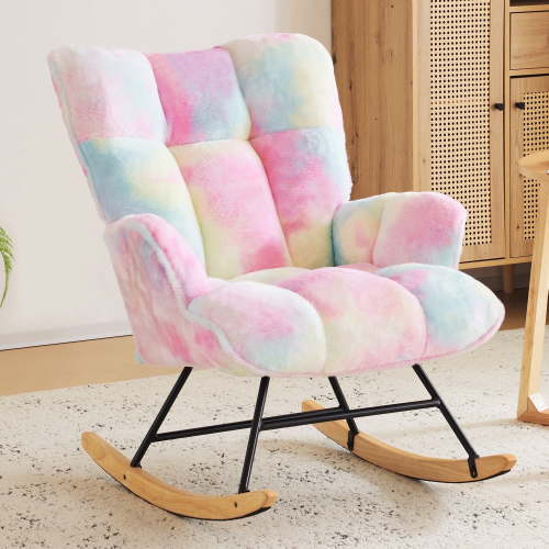 SAETSFEG Rocking Chair Nursery Teddy Upholstered Glider Rocker Rocking Accent Chair Padded Seat with High Backrest Armchair Comfy Side Chair for Living Room, Bedroom, Colorful