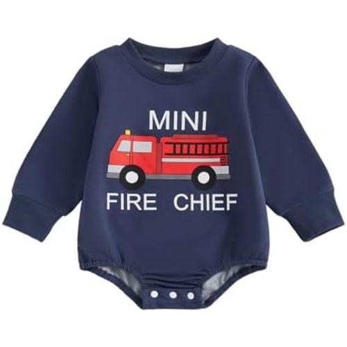 Mini Fire Chief Baby Romper Infant Boy Long Sleeve Sweatshirt Rompers Firetruck Bodysuit Newborn Fall Winter Clothes