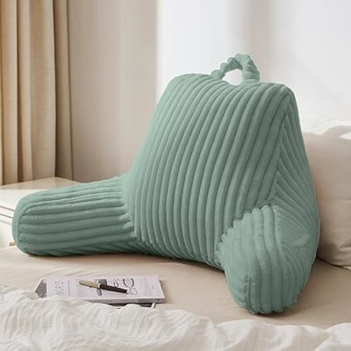 Blissful Diary Reading Pillow for Sitting in Bed, Large Flannel Back Pillow Bed Sitting Up for Adult & Children, Backrest Cushion for Sit Up in Couch or Floor, Dorm Essentials, Mint Green