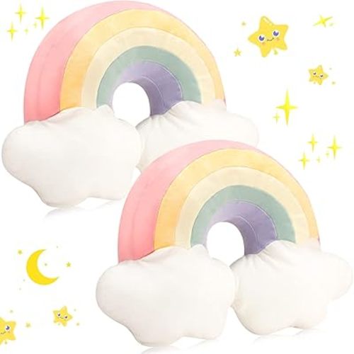 Queekay 2 Pcs 21 Inch Rainbow Shaped Pillow Home Decorative Cloud Pillow Lovely Stuffed Kid Soft Throw for Girls and Boys Friends Gifts Bedroom Resting Room Decorations(Pink)