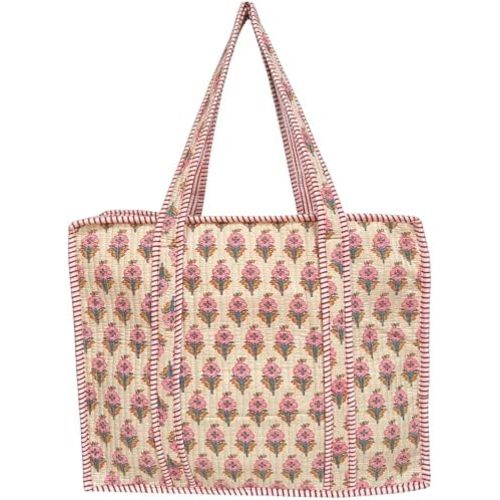 100% Cotton Quilted Tote Bag For Women, 18x16 Large Beach Bag With Zipper