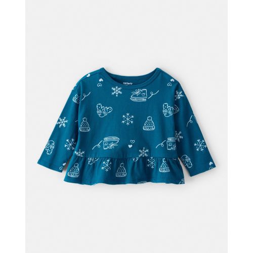 Baby Girl Winter Print Long-Sleeve Peplum Top - Blue - Carter's | Carter's