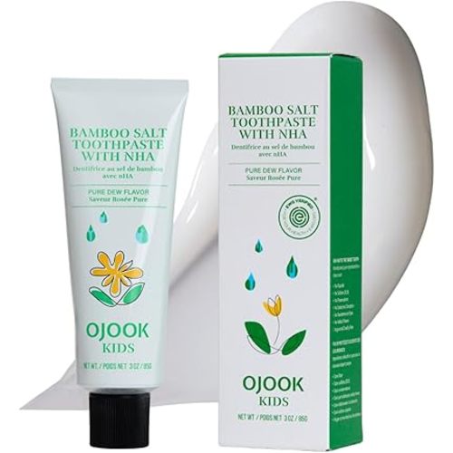 Kids Fluoride Free Bamboo Salt Toothpaste with nHA - Pure Dew | Nano Hydroxyapatite, Remineralizing, Strengthening Enamel for First Teeth, Safe to Swallow (3oz)