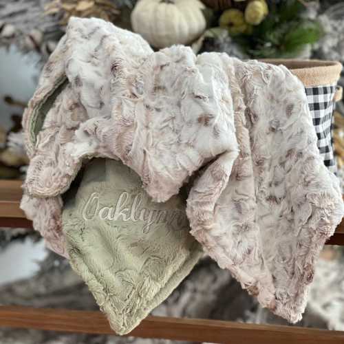 Personalized Baby Blanket, Snow Owl Natural Minky and You Choose Minky Color, Newborn Boy gift, Baby Shower Gift, Neutral Baby Shower Gift