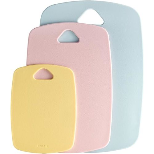 CAROTE 3Pcs Cutting Boards for Kitchen, Plastic Cutting Board Set, Lightweight Chopping Boards for Chopping Meat Vegetable and Fruits, Easy Grip Handle, Dishwasher Safe Colorful