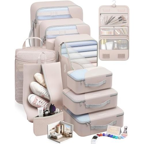 10 Set Packing Cubes for Travel, Gifts for Women Mom,Anti-Tearing Suitcase Organizer for Luggage with Shoe & Hanging Toiletry Bag,OlarHike Vacation Essentials & Accessories for Cruise Ship