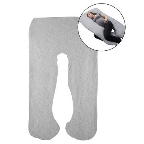 Hastings Home 100% Cotton Jersey U-Shaped Replacement Pillow Cover for Pregnancy and Full Body Pillows - Gray