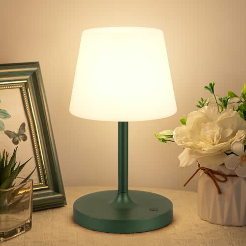 Kakanuo Green Cordless Shower Lamp Waterproof, Rechargeable Cordless Lamp with 4000mAh Battery, Touch Dimmable Table Lamp for Outdoor, Kitchen, Bathroom, Camping, Patio, IP54