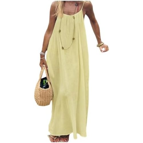 MakeMeChic Women's Open Back Cami Dress Spaghetti Strap Sleeveless Maxi Dresses