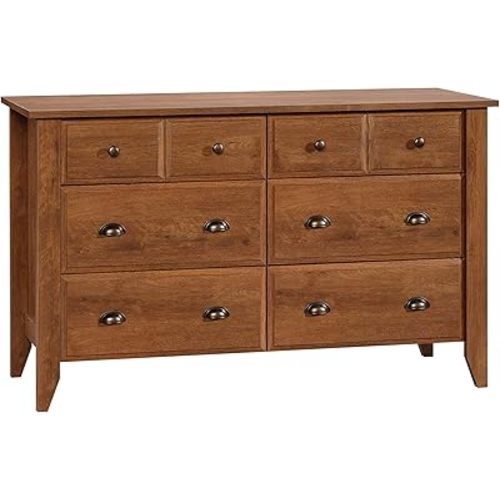 Sauder Shoal Creek 6 Drawer Bedroom Dresser Chest of Drawers, in Oiled Oak finish
