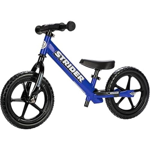Strider 12” Sport Bike - No Pedal Balance Bicycle for Kids 1 to 4 Years - Includes Safety Pad, Padded Seat, Mini Grips & Flat-Free Tires - Tool-Free Assembly & Adjustments