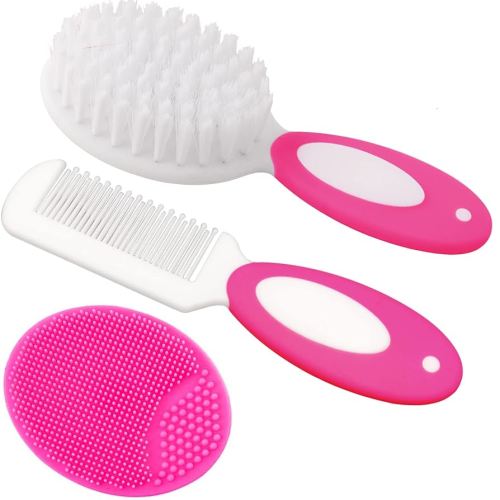 Baby Hair Brush, Cradle Cap Brush, Baby Hair Comb, Baby Hair Brush and Comb Set for Newborns & Toddlers, Baby Brush Soft Bristles, Ideal for Cradle Cap, Perfect Baby Registry Gift (Rose Red)