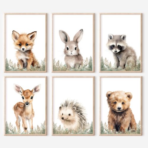 NEW! - CHOOSE YOUR OWN 6 Woodland Forest Animal Nursery Prints Leaves