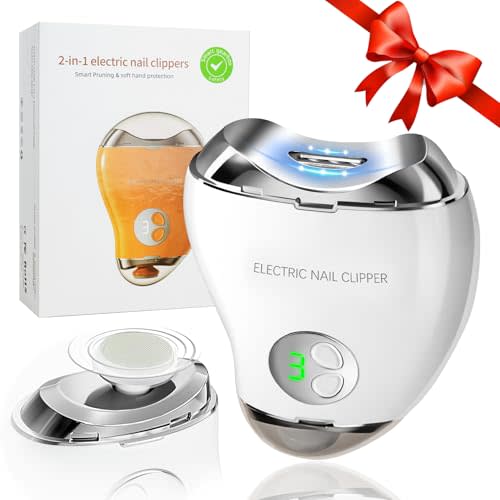 Automatic Electric Nail Clipper with LED Light & Nail File, 3 Speeds LCD Digital Display, Nail Clip Storage, USB Rechargeable Safety Fingernail Trimmer for Baby, Kids, Seniors (White)