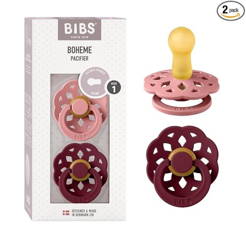 Pacifiers 0-6 Months | Boheme Collection 2-Pack | BPA-Free Round Nipple | Nautral Rubber Latex | Made in Denmark | Dusty Pink/Elderberry