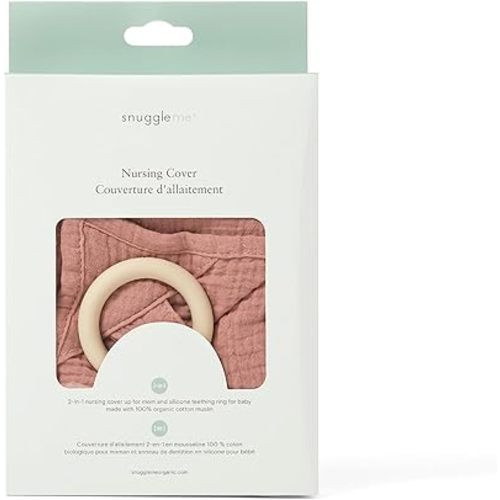 snuggle me® Nursing Cover - 100% Organic Cotton Muslin Nursing Cover Up for Breastfeeding with a BPA-Free Silicone Teether Ring, Ultra-Soft & Lightweight (33.5″ × 39.4″)