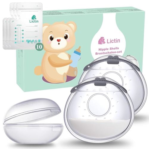 Lictin Breast Shell Breastmilk Collector for Breastfeeding-2 Pcs Silicone Breast Pad Nursing Cup Milk Saver for Nursing Moms Protect Sore Nipples Soft and Reusable with Box