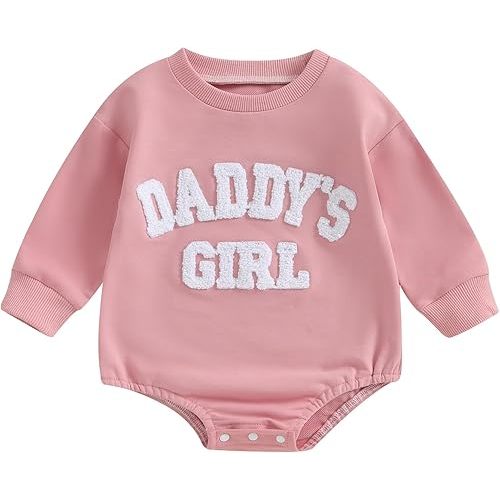 FIOMVA Daddys Girl Baby Clothes Newborn Fall Winter Sweatshirt Bubble Romper Fuzzy Embroidery Letter Onesie Outfit