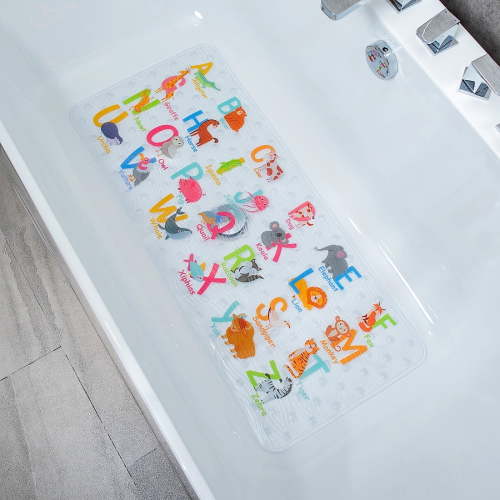 Cartoon Kids Bath Mat - Non Slip Bathtub Mat 35x16 Inch XL Large Size Tub Mats Anti Slip Shower Mats for Bathroom Floor (Alphabet)