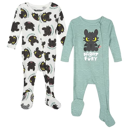 DreamWorks How to Train Your Dragon Toothless Baby 2 Pack Ribbed Sleep N' Plays 2-Way Zip Newborn to Infant Sizes