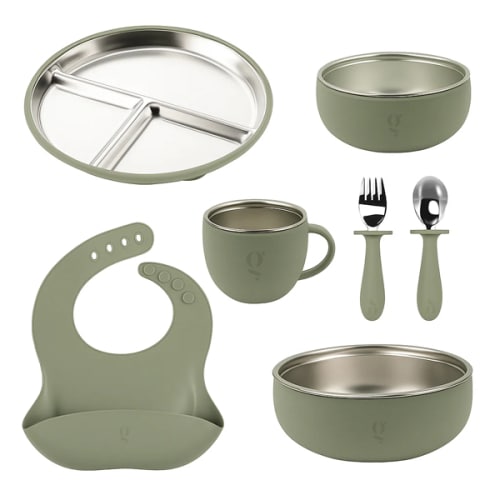 Premium 7-Piece Silicone & Stainless Steel Kids Dinnerware Set | Feeding Set