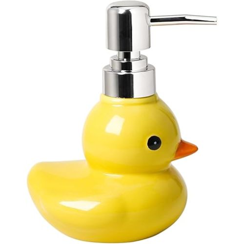 123Arts Ceramic Duck Soap Dispenser with Pump Soap Bottle or Lotion Bottle, 9 oz