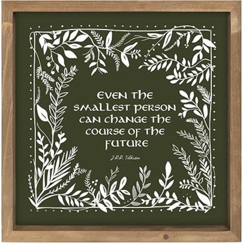 pechpell 11.8 Inch Nursery Wall Art Floral Artwork, Wooden Green Inspirational Quotes Wall Decor, Table Shelf Childrens Room Farmhouse Rustic Decorations for Home