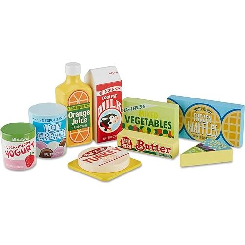 Melissa & Doug Fridge Food Wooden Play Food Set - 9 PiecesPretend Play Kitchen Accessories, for Kids Kitchen, Wooden Grocery Sets for Kids Ages 3+