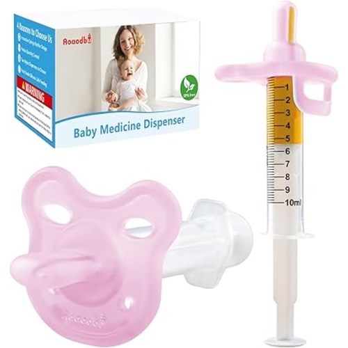 Baby Medicine Dispenser, Baby Medicine Syringe, 0 Months and up Baby Pacifiers, 100% Silicone Pacifiers, BPA-Free (Pink)