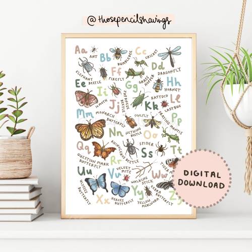 Insect Alphabet Print: A-Z Bug Poster, Kids Nursery Decor (Digital Download)