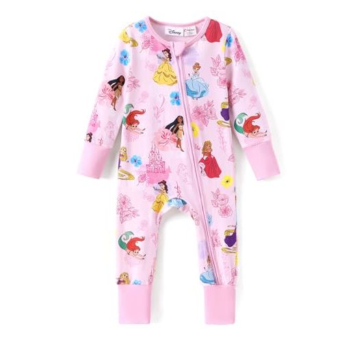 Disney Princess Ariel Belle Moana Mickey Minnie Baby Organic Cotton Footie Zipper Pajamas Newborn Infant Romper