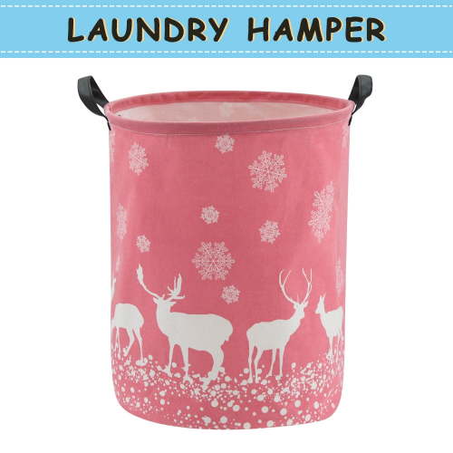 Howarmer Large Canvas Laundry Hamper, Laundry Basket for and , s Clothes Hamper with Lid, Cute s s Storage Bin Organizer Animal Room Decor, Snowflakes and Elk