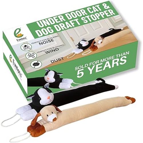Evelots Under Door Cat & Dog Draft Stopper - Weighted - 2 Pack - Keep Cold Air Out - Odor, Noise, Dust, Wind Blocker - Great for Windows - 38 Inch Long - Heavy Duty Kitty and Puppy - Hanging Loops