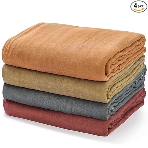 Momcozy Muslin Swaddle Blankets for Baby Boys and Girls, 4-Pack Breathable and Skin-Friendly Receiving Blanket Wrap, Baby Essentials, Registry & Gift, 47 x 47 inches