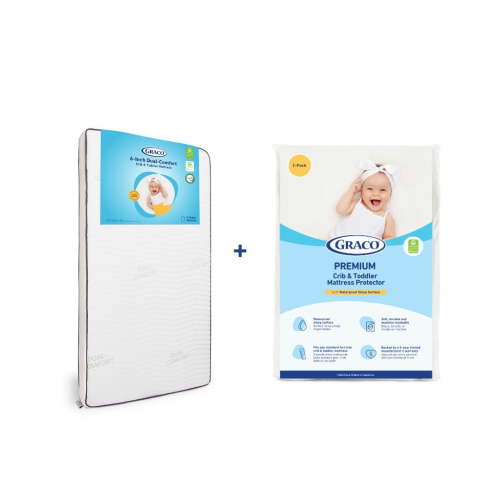 Graco Dual Comfort 6-Inch Foam Crib & Toddler Mattress and 1-Pack Mattress Protector Bundle