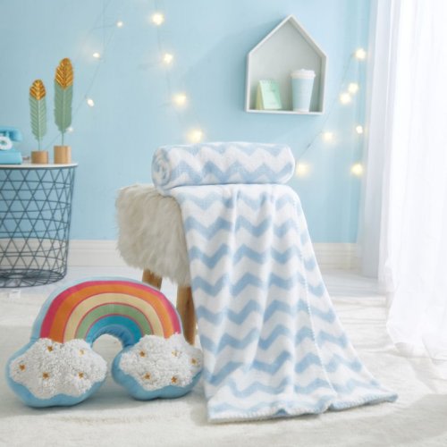 Heritage Club Collection White Chevron Unicorns Polyester Plush Throws, 50" x 40", Washable2Count
