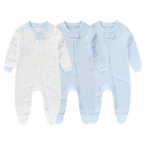 Baby Boy Girl 3 Pieces Zipper Rompers Cotton Newborn Unisex Footed Jumpsuits Long Sleeve Infant Clothes