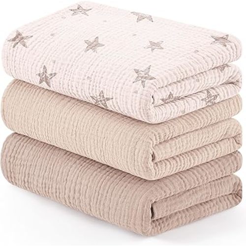 Susurration Muslin Receiving Blanket,100% Cotton Swaddle Blankets for Newborn Soft Thin Swaddle for Unisex Newborn 38x40inch (Pink Stars)