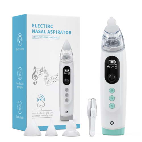 Electric Nasal Aspirator for Baby, Nose Aspirator for Toddlers, Waterproof Baby Nose Sucker, Nose Cleaner with 3 Silicone Tips, Adjustable Suction 5 Level