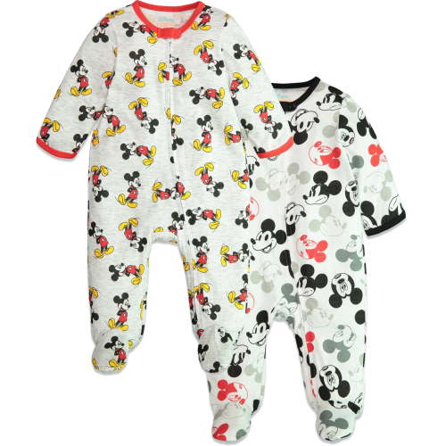 Disney Mickey Mouse 2 Pack Zip Up Sleep N' Play Coveralls Newborn to Infant