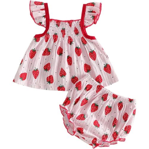 Mubineo Baby Girl Summer Clothes Cute Ruffle Tops Dress Shorts Outfits Set Infant Toddler Shrit Bloomers Princess Outfit