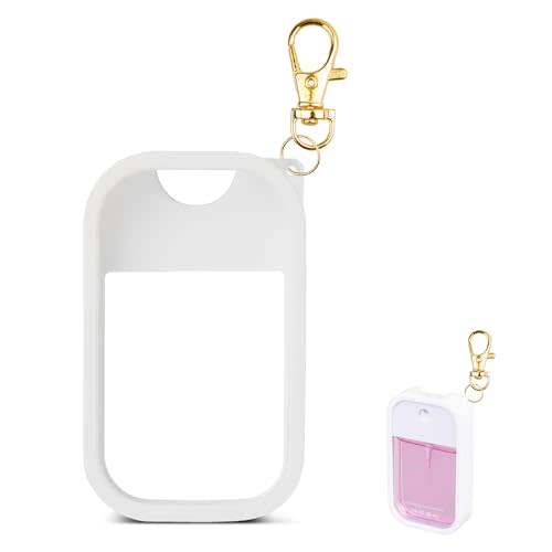 COCGVEL Silicone Case Compatible with Touchland Hand Sanitizer Spray, Protective Case with Keychain for Power Mist and Glow Mist 1 fl oz, Hand Sanitizer Spray Accessory (White, 1 Pack)