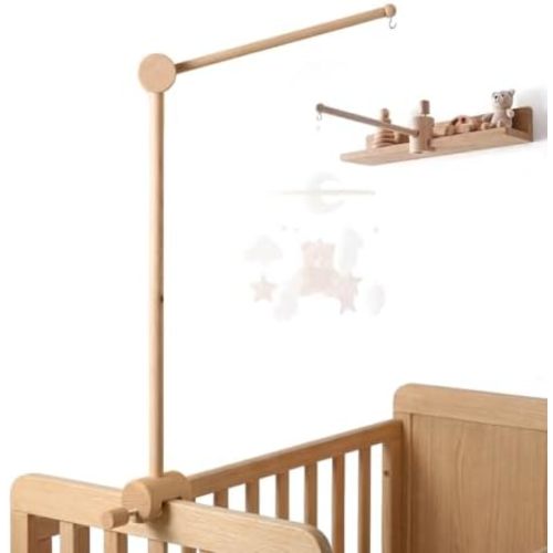 Crib Mobile Arm, 360° Adjustable Wooden Baby Mobile Hanger for Crib