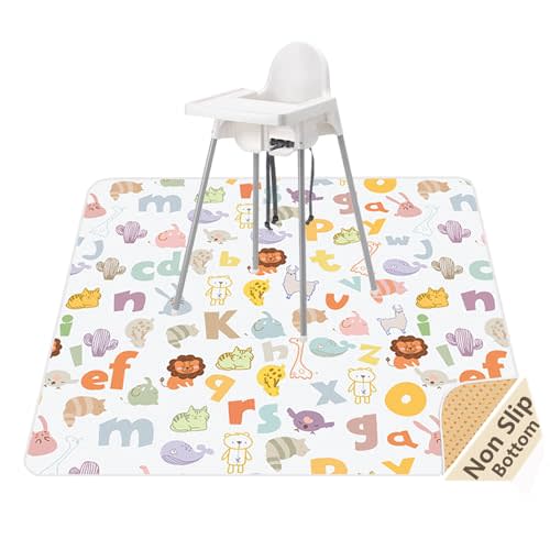 Splat Mat for Under High Chair, Waterproof Washable High Chair Floor Mat | 51"×51" Reusable Splash Mat, Non-slip Backing, Wipeable Floor Protector and Food Mat for Baby Meals, BLW, Crafts, Play