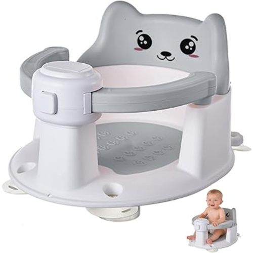Baby Bath Seat for Babies 6 Months and Up, Non-Slip Bathtub Support Seat for Toddlers, Portable Infant Bath Chair with Strong Suction Cups, Safety Armrest & Cute Bear Backrest