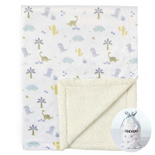 CREVENT Cozy Soft and Warm Mink Baby Blanket with Sherpa Backing, Gift Packing with Ribbon for Newborn Infant Toddler's Crib Cot Stroller (30"X40" Dinosaur)