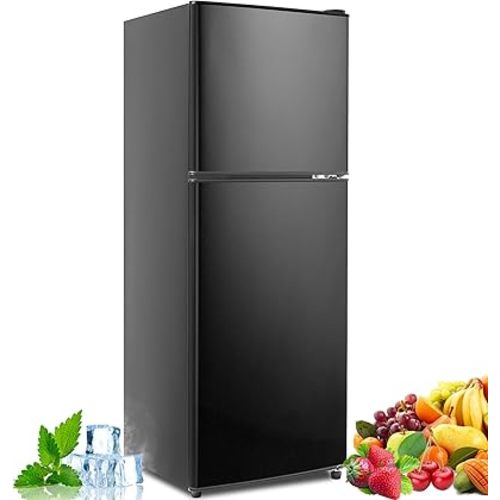 5.0 Cu.Ft Fridge with Freezer, Dual Door Refrigerator with 7 Settings Temperature Adjustable, Small Fridge for Dorm Office Apartment and Home (Black, 5.0 Cu.Ft)