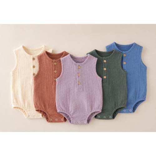 Organic Cotton Muslin Baby Romper, Sleeveless Gauze Bodysuit, Boho Summer Outfit