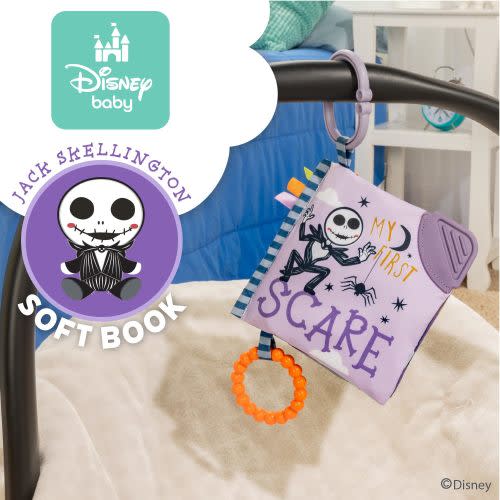 Disney Nightmare Before Christmas My First Scare Jack Skellington Soft Book Baby Teething Crinkle Book with On-The-Go Clip, Crinkle Pages, and Teethers, Multicolor